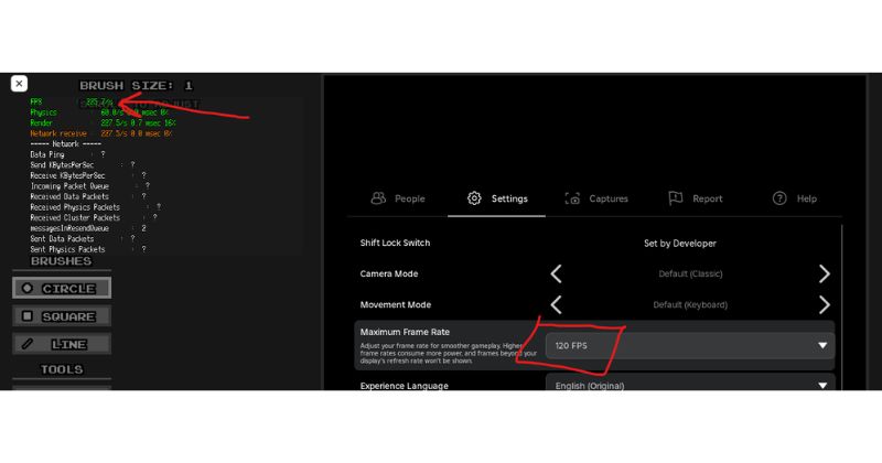 Cách bật FPS Unlocker cho Roblox tìm mục Maximum Frame Rate và chọn mức FPS