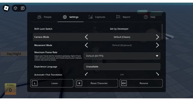 Cách bật FPS Unlocker cho Roblox truy cập vào menu Cài đặt